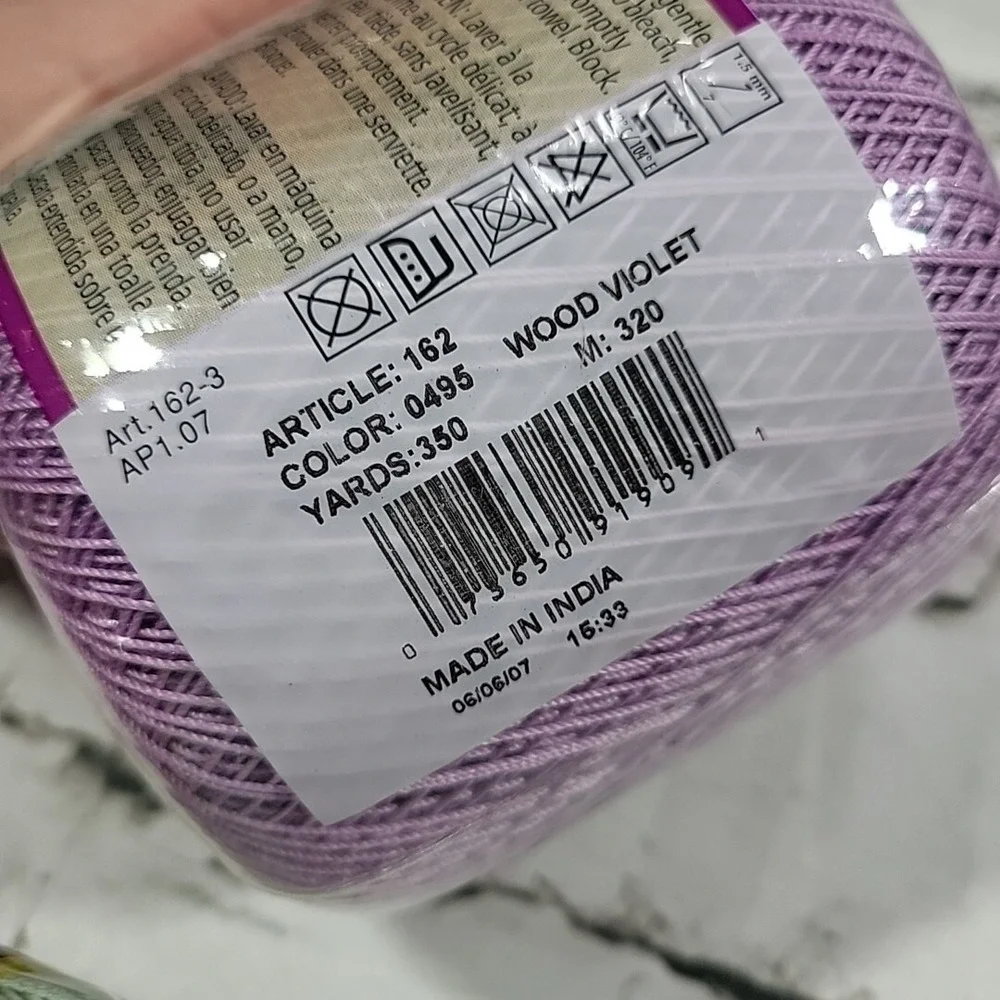Royale Crochet Thread‎ Lot Of 3 Spools Natural White Violet Mint Green New